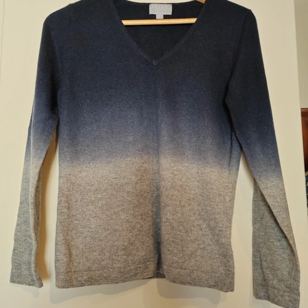 Pure Collection Ombre V-Neck Sweater in Navy and Gray